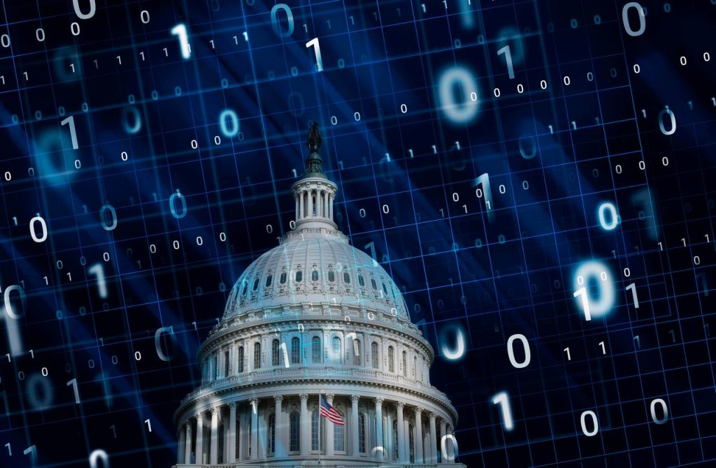 white house with binary code