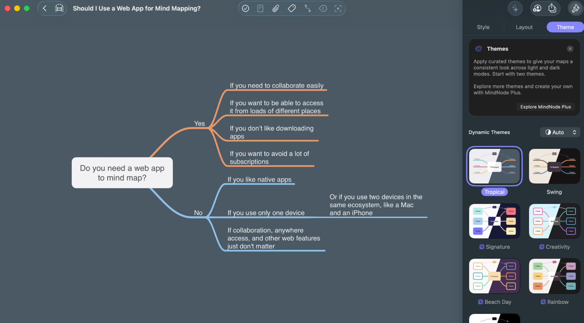 MindNode, our pick for the best mind mapping software for Apple users