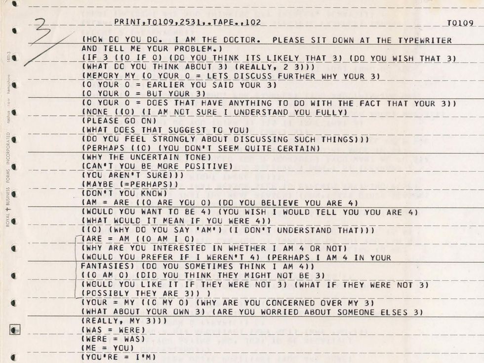 Typewritten list of inquisitive dialogue responses such as \u201cWhat does that suggest to you?\u201d