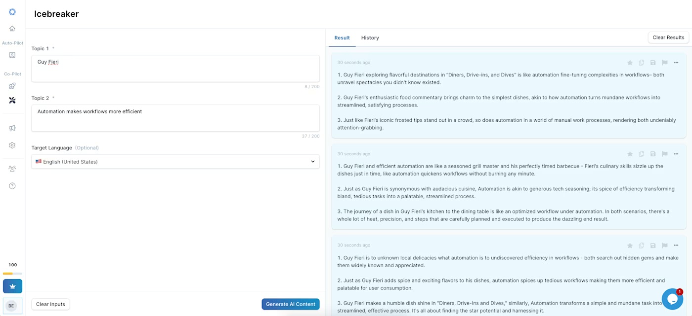 Regie AI, an AI sales assistant, generating text